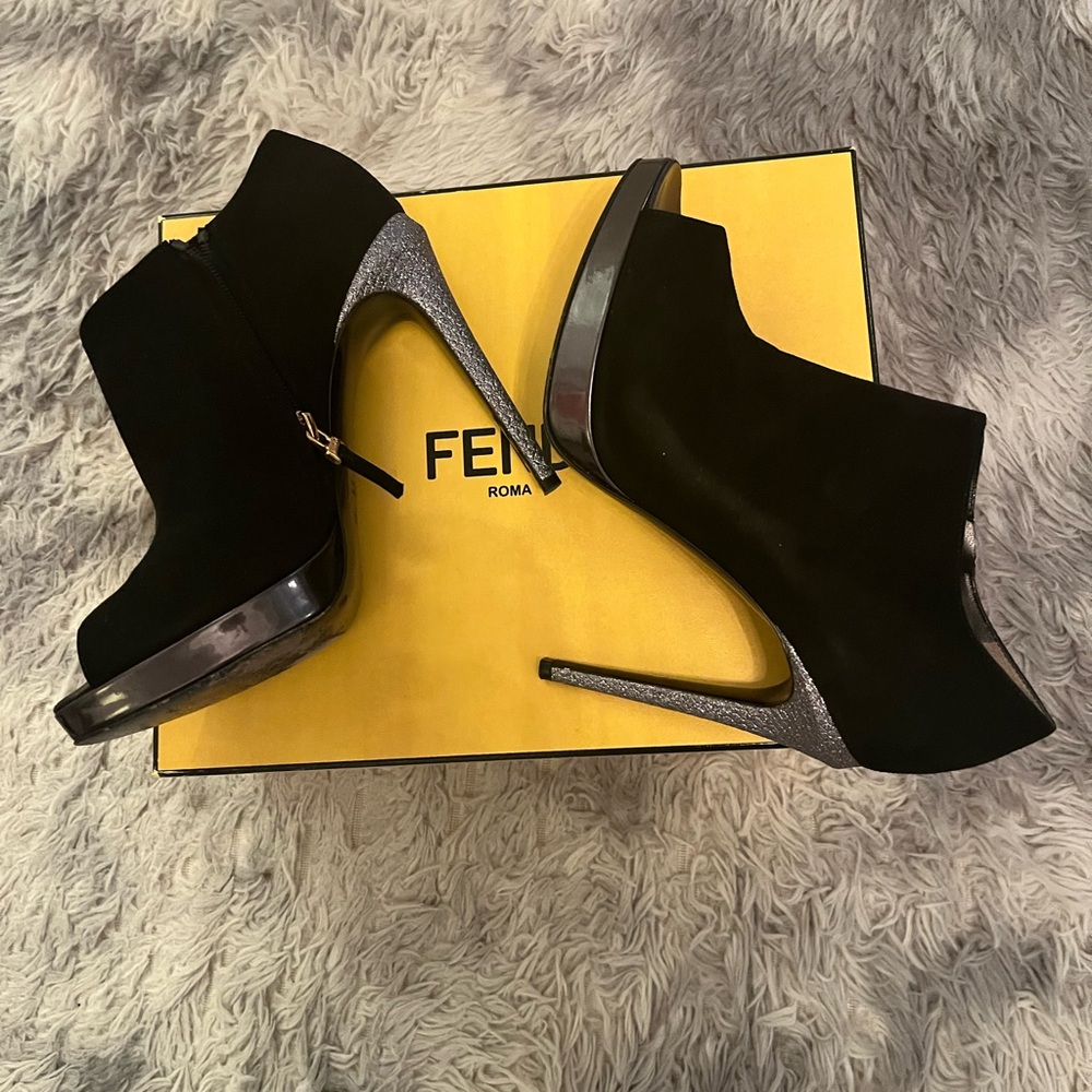 Fendi Black and Silver Heeled Boots